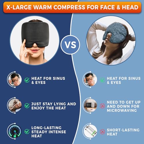 Extra Large Moist Heat Sinus Relief Mask, Reusable Warm Compress Heated Eye Mask Face Heating pad Eye Pillow for Sinus Pressure relief, Dry Eyes, Migraine, Tension, Stress, Headache(Small) - Sticro