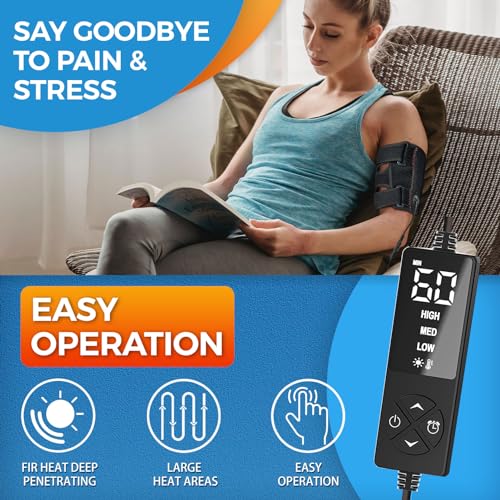 Upper Arm Heating Pad for Bicep Tendonitis Pain Relief, Heated Arm Wrap for Biceps & Triceps Muscle Strains, Adjustable Bicep Brace with 3 Heat & 5 Timers Settings for Men/Women (S/M) - Sticro