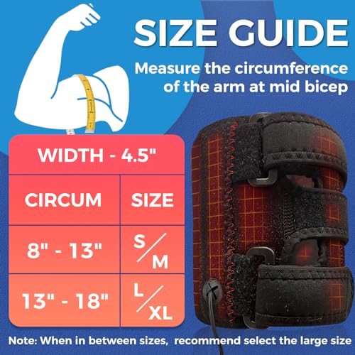 Upper Arm Heating Pad for Bicep Tendonitis Pain Relief, Heated Arm Wrap for Biceps & Triceps Muscle Strains, Adjustable Bicep Brace with 3 Heat & 5 Timers Settings for Men/Women (S/M) - Sticro