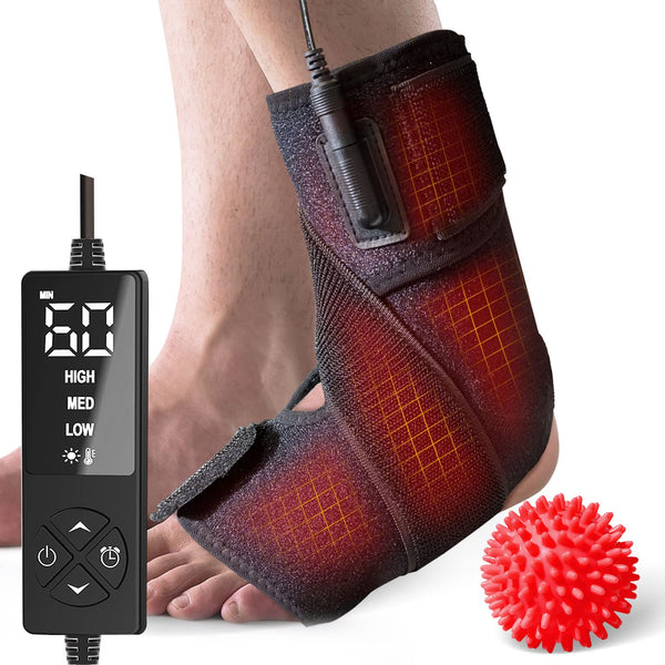 Ankle Heating Pad for Achilles Tendonitis and Plantar Fasciitis Relief, Heated Ankle Brace Foot Heating Pad Wrap with Massage Ball for Sprained Ankle, Arthritis Foot Heel Pain Relief (Black) - Sticro