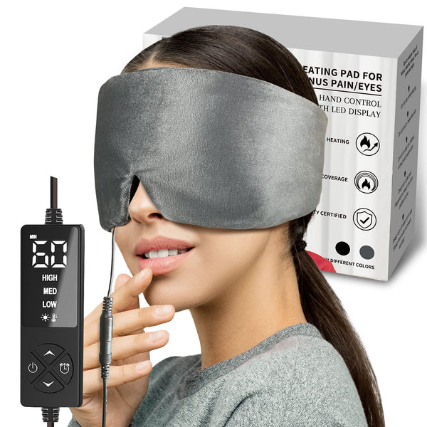 Heated Eye Mask with Extra Large Size for Dry Eyes and Sinus Pressure Relief, Ultra Soft Face Heating Pad for Tension Headache Relief, Jaw TMJ Pain Relief - 3 Heat & 5 timing Settings (Gray) - Sticro