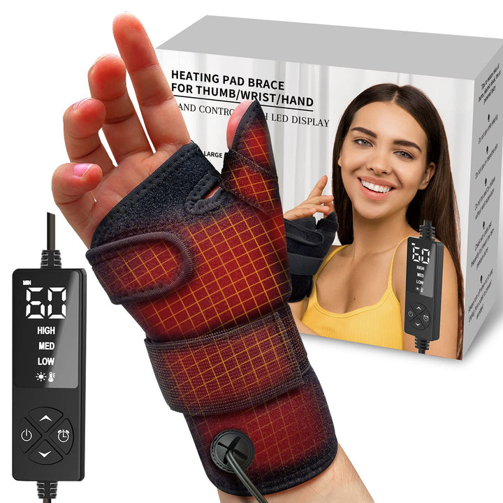 Wrist Thumb Brace Heating Pad for Arthritis and Carpal Tunnel Relief, Hand Heating Pad for Sprains Trigger Thumb, Wrist Hand Tendonitis Pain Relief - Left Right Hand - Sticro